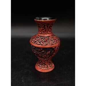 Chinese Cinnabar Red Carved Lacquer Bud Vase Vintage